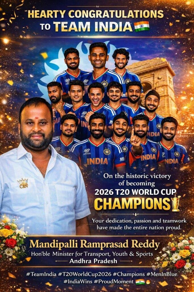 టీమ్ ఇండియాకు హృదయపూర్వక అభినందనలు తెలిపిన ఆంధ్రప్రదేశ్ రాష్ట్ర క్రీడాశాఖ మంత్రి మండిపల్లి రాంప్రసాద్ రెడ్డి